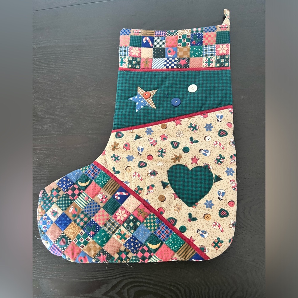 Vintage Handmade Quilted Stocking Primitive Patchwork